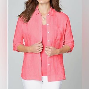 J JILL Love Linen Essential Shirt Button Up Long Sleeve Womens Small pink spring